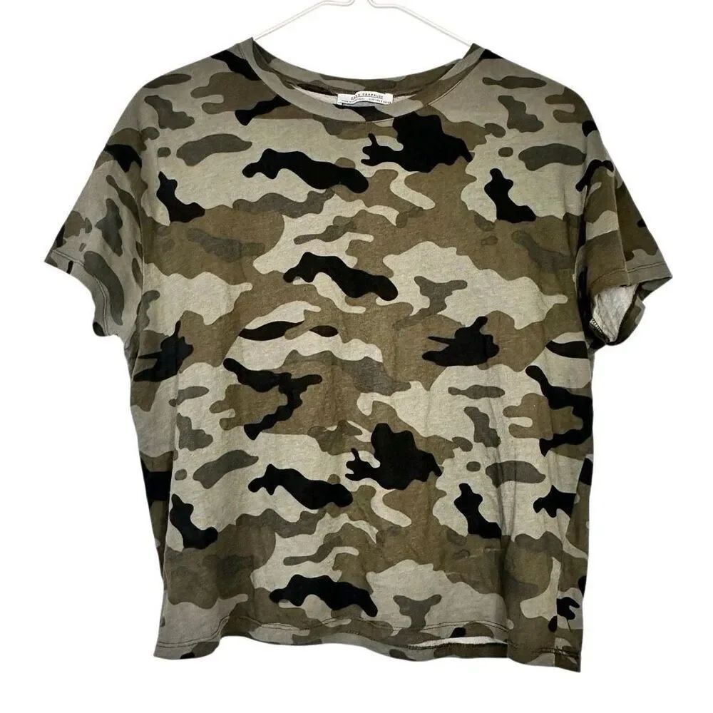 ZARA TRAFALUC Camouflage Crew Neck Short Sleeve T-Shirt Multicolor Size Small